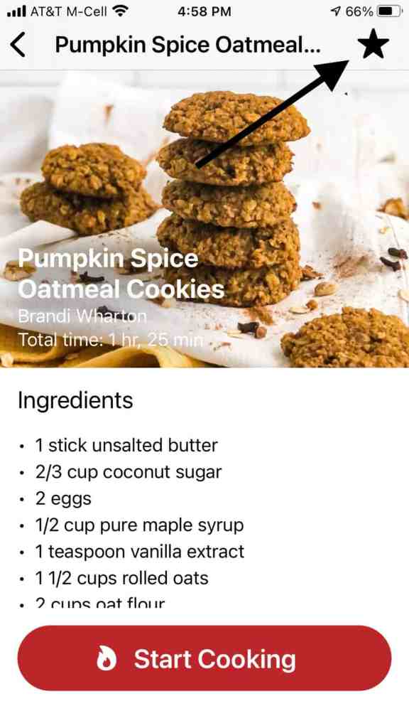 Screenshot of how to add a recipe to favorites in the Fond app.